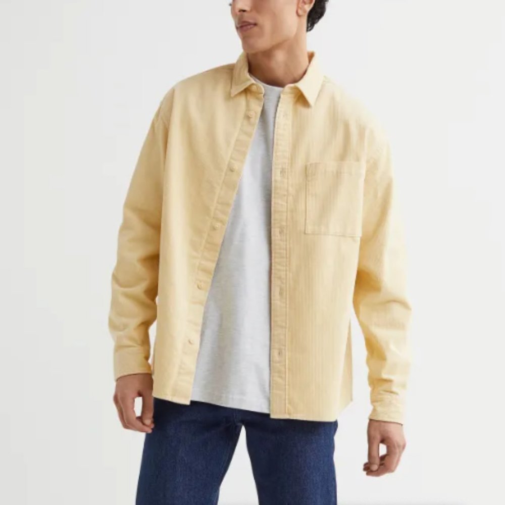 Men's H&M Relaxed Fit Yellow Corduroy Button Down Shirt
